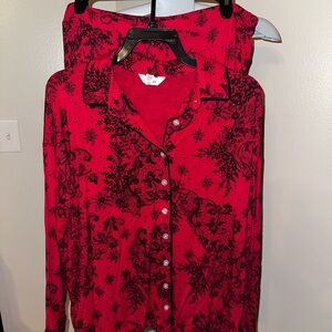 Soma Cool Nights Pajama Set Large | Red Black Print Button Front PJs